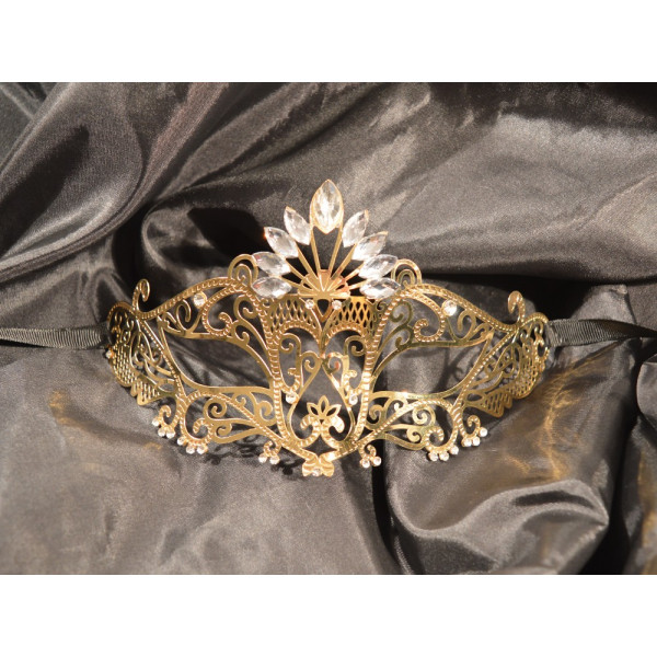 Masque Vénitien Gemma Rigide Doré avec Strass par Be lily