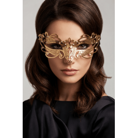 Masque vénitien Gaia rigide doré avec strass