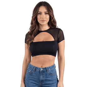 Top court noir sexy en résille et tissu élastique, Be Lily