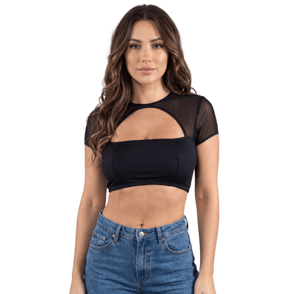 Top court noir sexy en résille et tissu élastique, Be Lily
