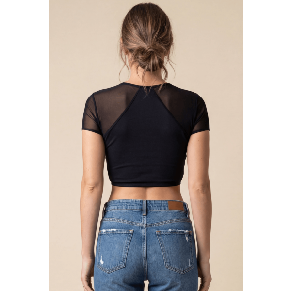 Top court noir sexy en résille et tissu élastique, Be Lily