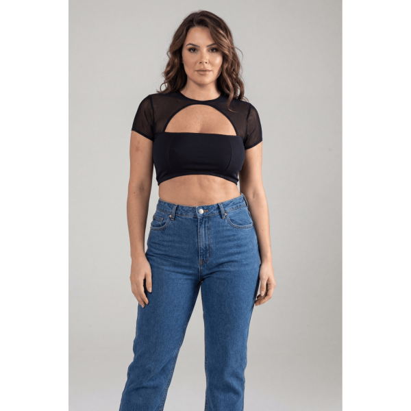 Top court noir sexy en résille et tissu élastique, Be Lily