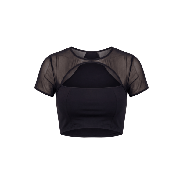 Top court noir sexy en résille et tissu élastique, Be Lily