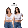 Top sexy court bi-matière blanc réversible avec dentelle florale