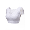 Top sexy court bi-matière blanc réversible avec dentelle florale