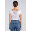 Top sexy court bi-matière blanc réversible avec dentelle florale