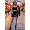 Jupe courte noire wetlook Alessia, simili cuir et zip, Be Lily