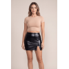 Jupe courte noire wetlook Alessia, simili cuir et zip, Be Lily