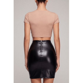 Jupe longue wetlook noire Inaya, simili cuir, zip arrière