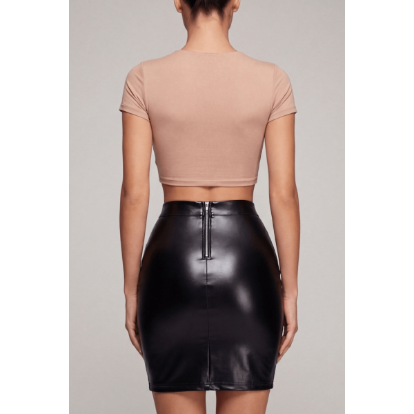 Jupe longue wetlook noire Inaya, simili cuir, zip arrière