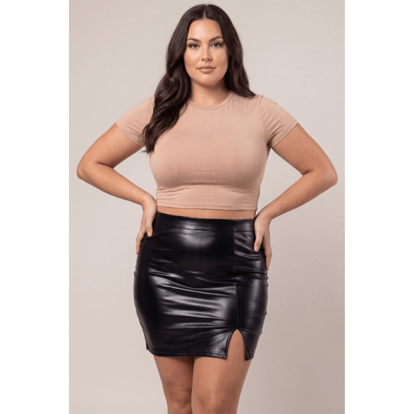 Jupe longue wetlook noire Inaya, simili cuir, zip arrière