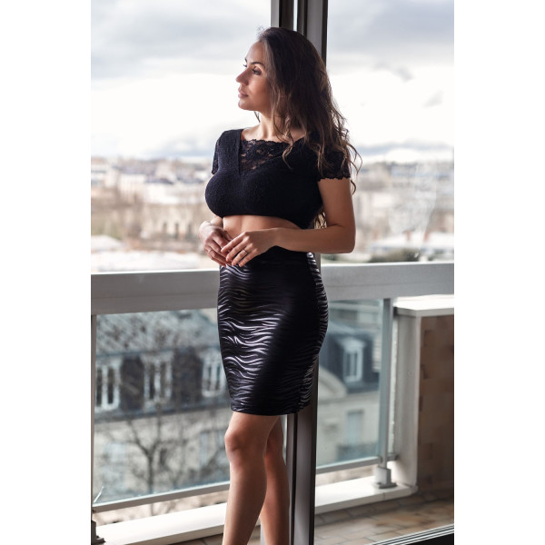 Jupe longue noire imprimé zébré brillant Emma – Be Lily