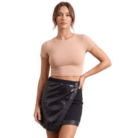 Jupe courte simili cuir noire porte-feuille – Be Lily