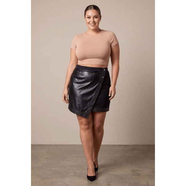 Jupe courte simili cuir noire porte-feuille – Be Lily