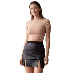 Jupe Courte Noire Stella en Simili Cuir – Collection Be Lily