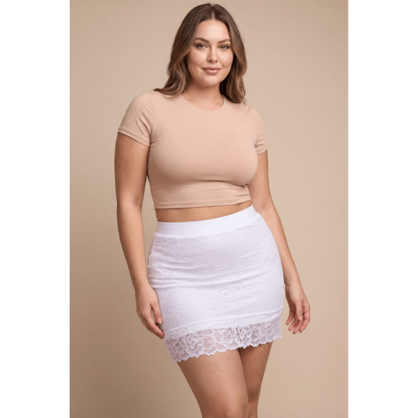Jupe courte blanche avec jupon en dentelle florale - Camélia