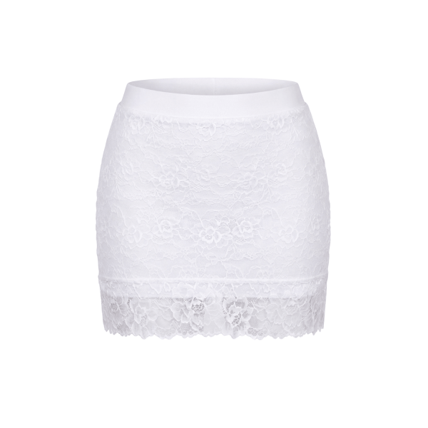 Jupe courte blanche avec jupon en dentelle florale - Camélia