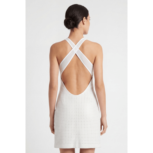 Robe blanche simili cuir bretelles croisées Margot – Be Lily