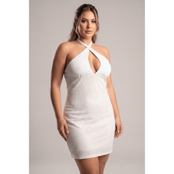 Robe blanche simili cuir bretelles croisées Margot – Be Lily