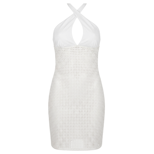 Robe blanche simili cuir bretelles croisées Margot – Be Lily