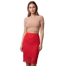 Jupe Longue Rouge Catalina en Dentelle Florale par Be Lily