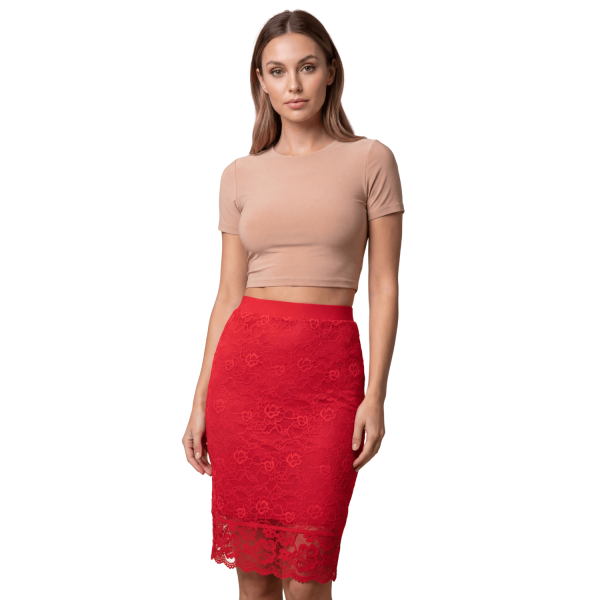 Jupe Longue Rouge Catalina en Dentelle Florale par Be Lily