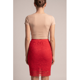 Jupe Longue Rouge Catalina en Dentelle Florale par Be Lily