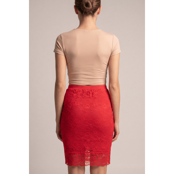 Jupe Longue Rouge Catalina en Dentelle Florale par Be Lily