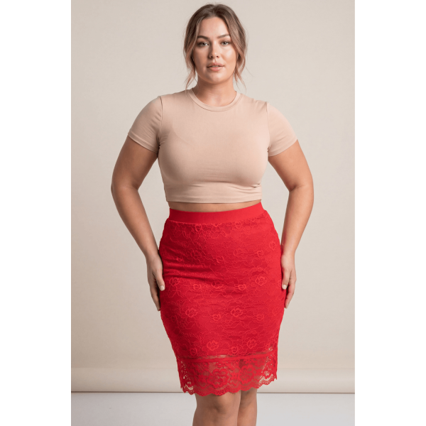 Jupe Longue Rouge Catalina en Dentelle Florale par Be Lily