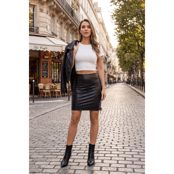 Jupe Longue Simili Cuir Noir Paloma – Be Lily by Lookme