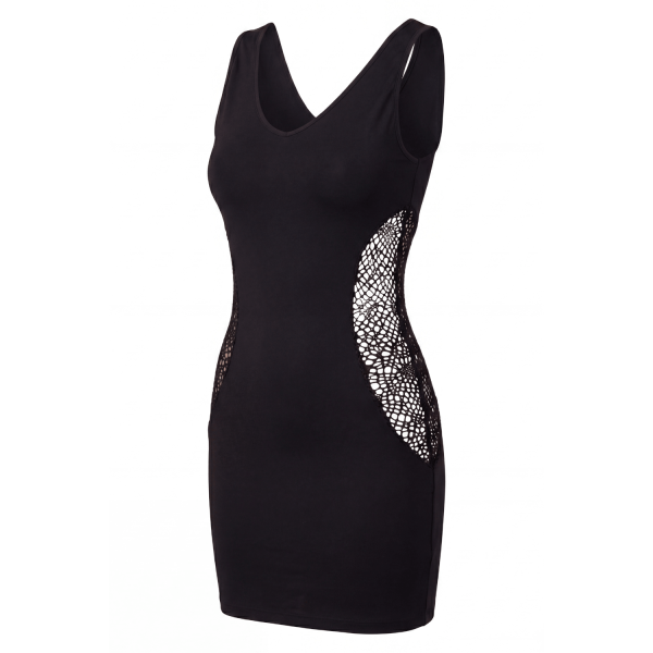 Robe noire Léa – Filet crochet & décolleté sexy – Be Lily by Lookme