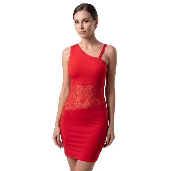 Robe Rouge Col Asymétrique « Paola » – Glamour Passionnel