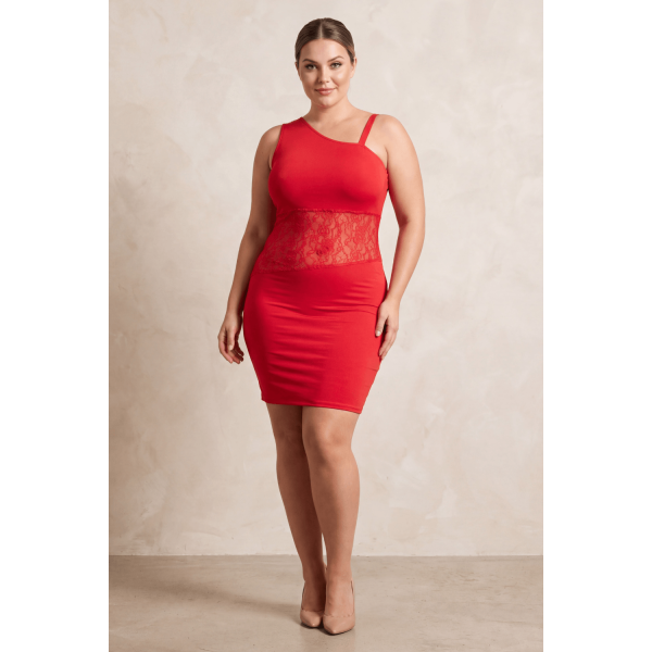 Robe Rouge Col Asymétrique « Paola » – Glamour Passionnel