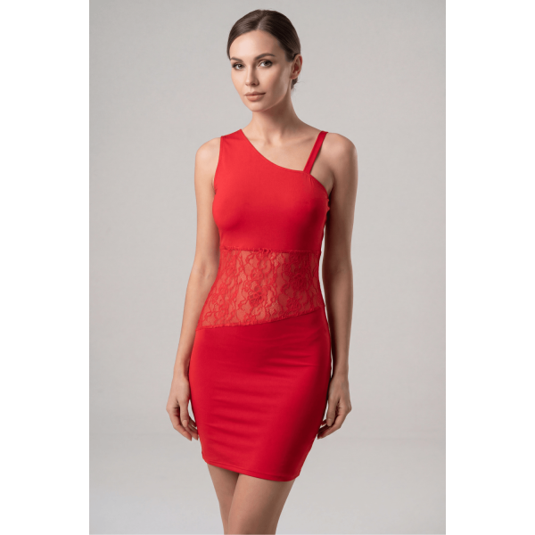 Robe Rouge Col Asymétrique « Paola » – Glamour Passionnel