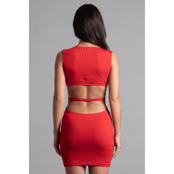 Robe rouge avec large décollectée 'Olivia'