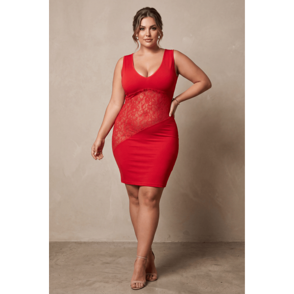 Robe rouge avec large décollectée 'Olivia'