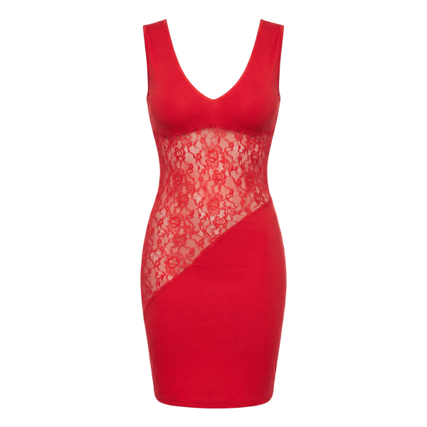 Robe rouge avec large décollectée 'Olivia'