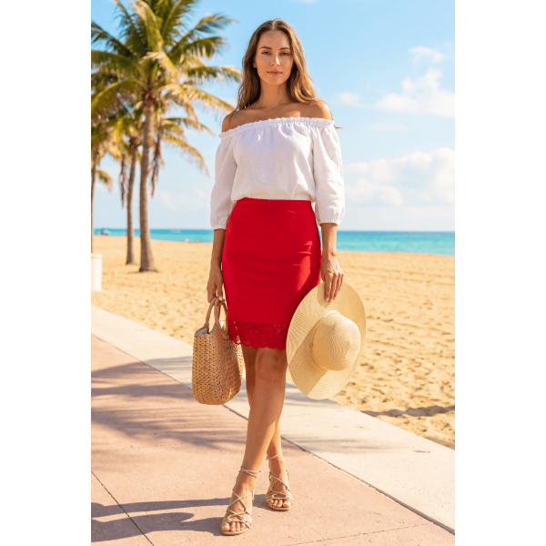 Jupe longue rouge moulante Maria – Be Lily