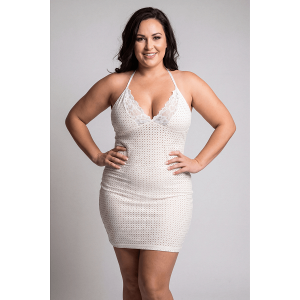 Robe blanche en simili cuir et dentelle Sophia - Élégance et Séduction