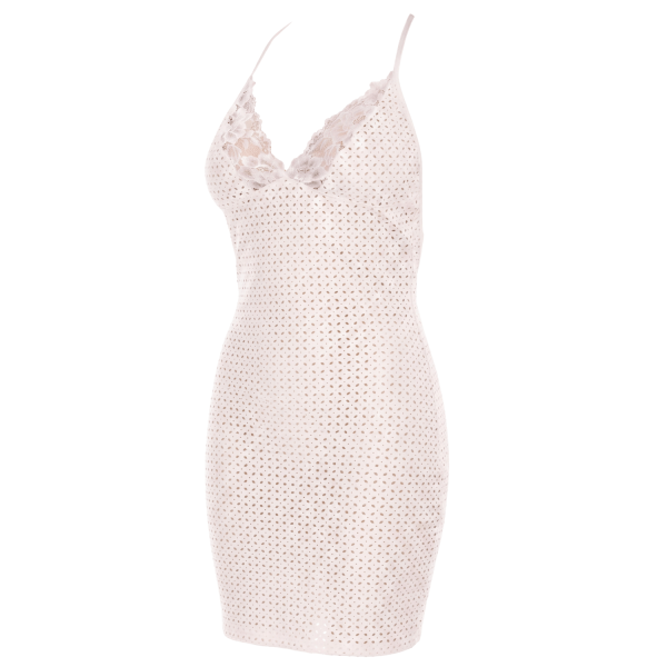 Robe blanche en simili cuir et dentelle Sophia - Élégance et Séduction
