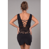 Robe cocktail noire dentelle & wetlook – Dos plongeant & laçage