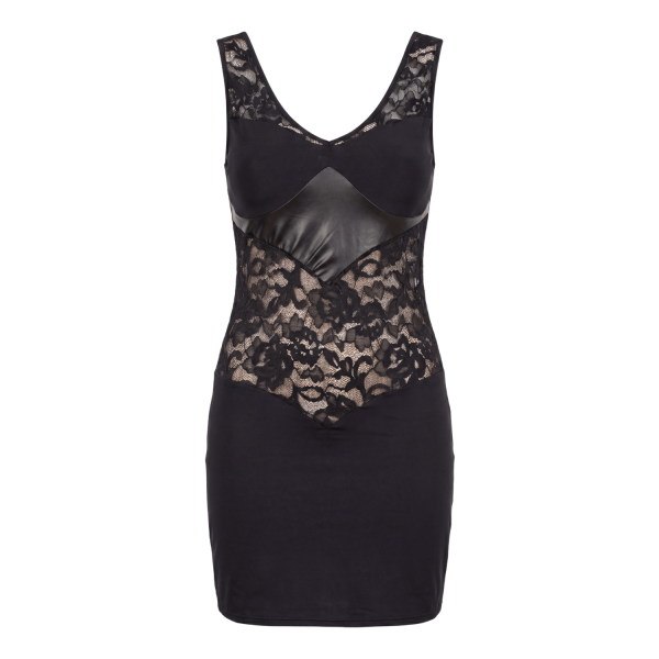 Robe cocktail noire dentelle & wetlook – Dos plongeant & laçage