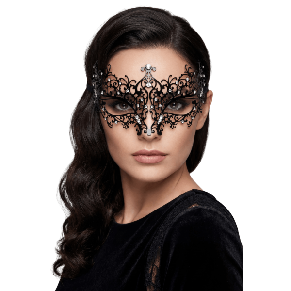 Masque vénitien Chiara rigide noir avec strass