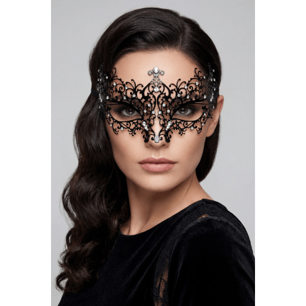 Masque vénitien Chiara rigide noir avec strass