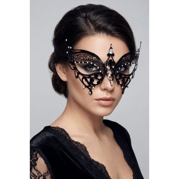 Masque vénitien Alida rigide noir avec strass
