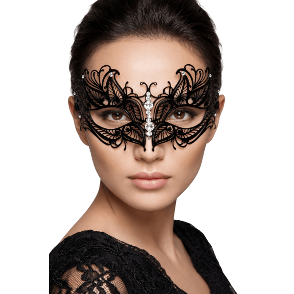 Masque vénitien Greta rigide noir avec strass