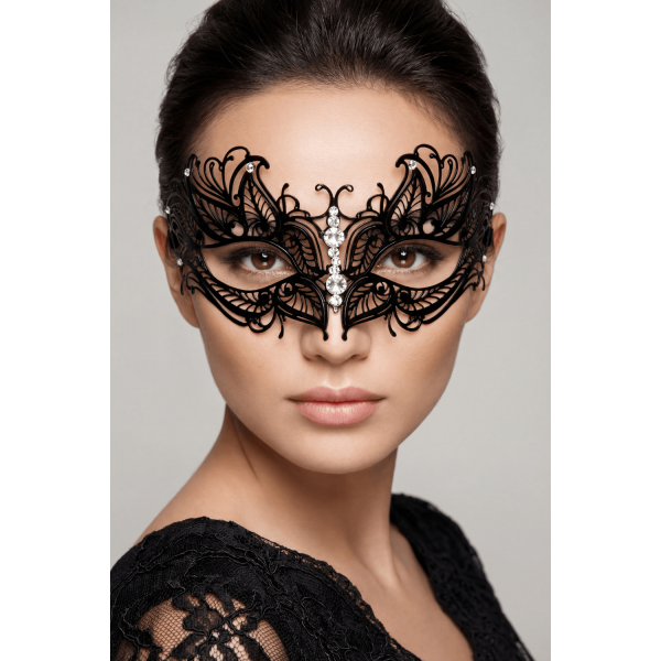 Masque vénitien Greta rigide noir avec strass
