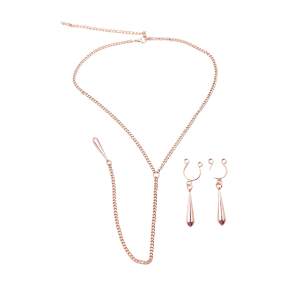 Bijoux de corps avec pinces tétons et collier goutte doré rose