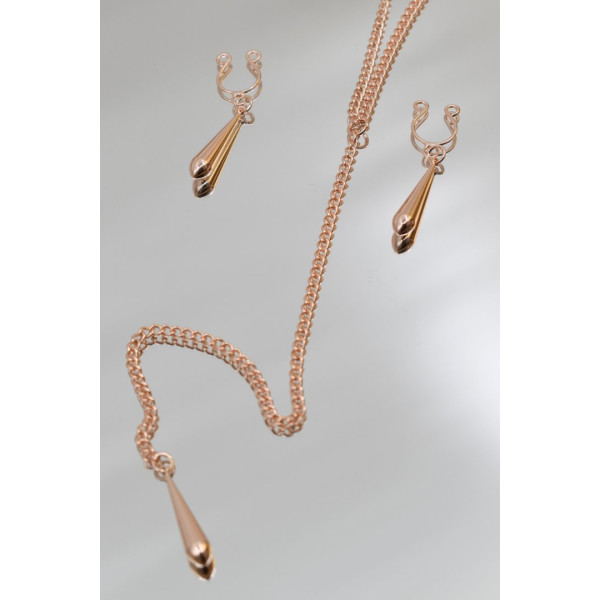 Bijoux de corps avec pinces tétons et collier goutte doré rose