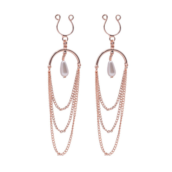 Bijoux de seins 3 chaînettes doré rose avec perle nacrée